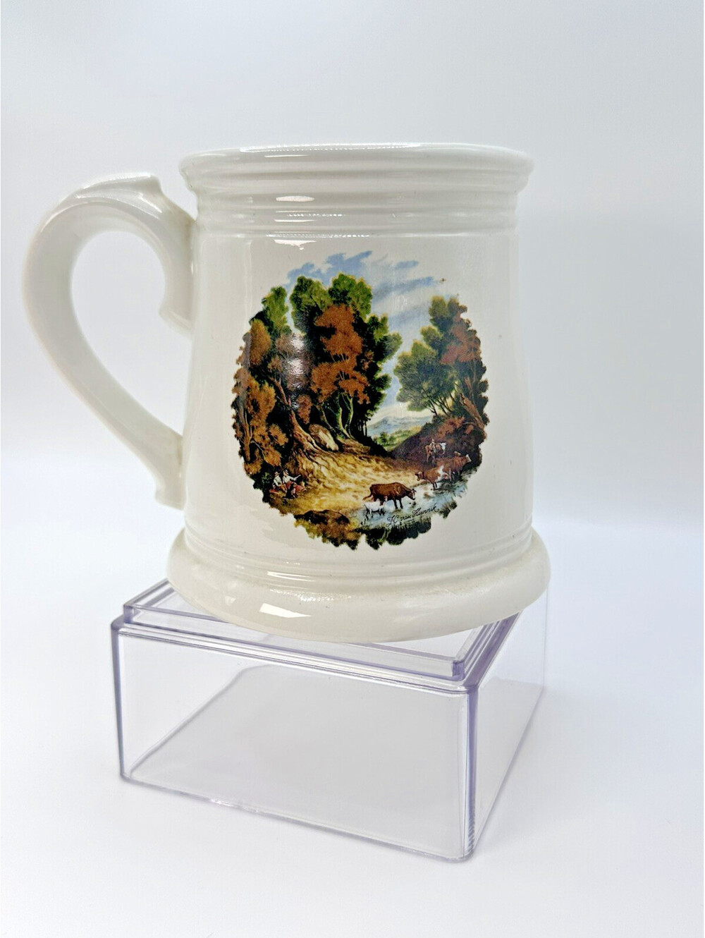 White Ceramic Mug with Nature and cow scene Art by J.C. Von Hunnik